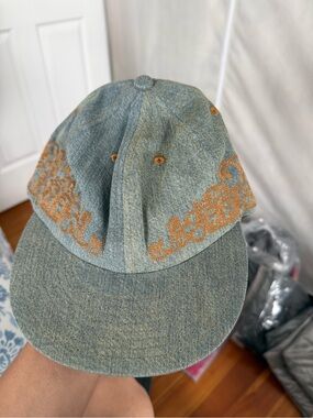 DENIM TEARS Western Denim Cap in Blue with Gold Embroidery
